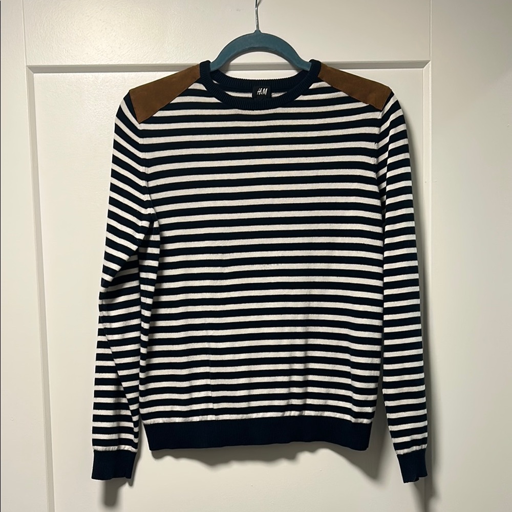 H&M Black and White Striped Crewneck Sweater